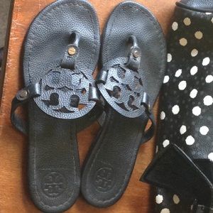 Tory Burch Black Miller Tumbled Leather Sandal 8.5